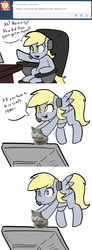 Size: 635x1725 | Tagged: safe, artist:acharmingpony, derpy hooves, cat, pegasus, pony, g4, ask, comic, derpy hooves tech support, derpy tech support, female, happy cat, happycat, headset, mare, nyan cat, solo, tumblr, underp, wingding eyes