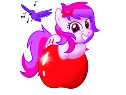 Size: 2048x1536 | Tagged: safe, oc, oc only, oc:silent song, bird, apple, cute, ponysona, singing, solo