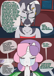 Size: 1280x1814 | Tagged: safe, artist:somescrub, sweetie belle, oc, oc:h'ani, zebra, anthro, ask nudist sweetie belle, g4, clothes, crying, explicit source, tumblr