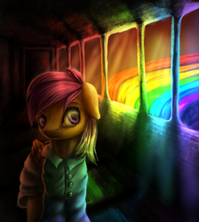 Size: 1292x1440 | Tagged: safe, artist:9de-light6, scootaloo, pegasus, pony, fanfic:rainbow factory, g4, absentia, factory scootaloo, female, lineless, liquid rainbow, solo, spectra