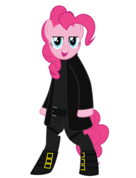 Size: 1563x2048 | Tagged: safe, artist:schoolboy bro, pinkie pie, earth pony, pony, g4, bipedal, female, simple background, solo, the matrix, transparent background