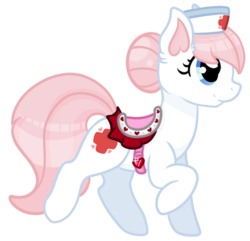 Size: 500x482 | Tagged: safe, artist:adoeable, nurse redheart, earth pony, pony, g4, colored ears, ear fluff, female, heart, mare, profile, raised hoof, saddle, simple background, smiling, solo, transparent background