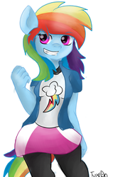 Size: 1024x1517 | Tagged: safe, artist:tuxisthename, rainbow dash, anthro, g4, clothes, equestria girls outfit, female, solo