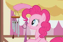 Size: 602x400 | Tagged: safe, screencap, pinkie pie, earth pony, pony, a friend in deed, g4, animated, cute, diapinkes, female, wind chime