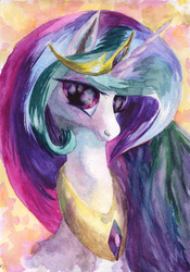 Size: 898x1280 | Tagged: safe, artist:thunderstorm, princess celestia, g4, female, portrait, solo, traditional art, watercolor painting