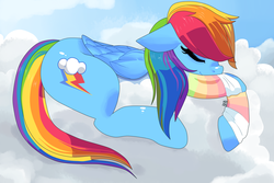 Size: 4500x3000 | Tagged: safe, artist:bread-with-cheeze, rainbow dash, g4, clothes, cloud, cloudy, sleeping, socks
