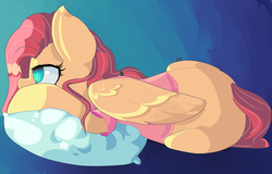 Size: 3900x2500 | Tagged: safe, artist:bread-with-cheeze, fluttershy, g4, clothes, high res, lying, pillow, t-shirt