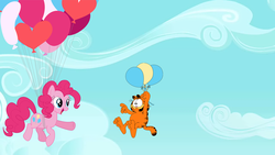 Size: 1280x720 | Tagged: safe, artist:flutterflyraptor, pinkie pie, g4, balloon, garfield, male, then watch her balloons lift her up to the sky