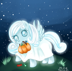 Size: 514x503 | Tagged: safe, artist:themisdolorous, oc, oc only, oc:snowdrop, candy, halloween