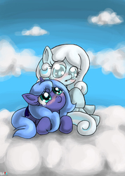 Size: 1215x1705 | Tagged: safe, artist:reapers969, princess luna, oc, oc:snowdrop, pony, g4, crying, cute, filly, woona, younger