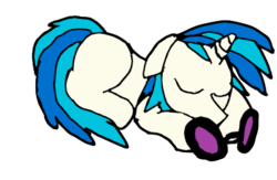 Size: 381x248 | Tagged: safe, artist:xenorager, dj pon-3, vinyl scratch, g4, cute, practice, sleeping, tablet drawing