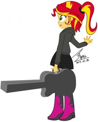 Size: 900x1126 | Tagged: safe, artist:bluse, sunset shimmer, equestria girls, g4, my little pony equestria girls: rainbow rocks, background removed, female, guitar, human sunset, show accurate, signature, simple background, solo, white background
