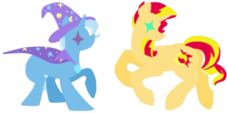 Size: 1280x640 | Tagged: safe, artist:orcakisses, sunset shimmer, trixie, pony, unicorn, g4, simple background, transparent background