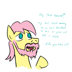 Size: 800x800 | Tagged: safe, artist:jargon scott, fluttershy, g4, beard, butterscotch, rule 63, text