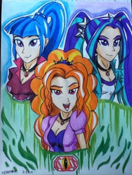 Size: 720x960 | Tagged: safe, artist:emichaca, adagio dazzle, aria blaze, sonata dusk, equestria girls, g4, the dazzlings, traditional art