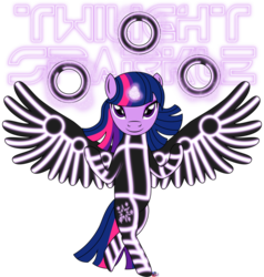 Size: 872x916 | Tagged: safe, artist:guykarat, twilight sparkle, alicorn, pony, g4, crossover, female, identity disk, mare, parody, signature, solo, tron, tron legacy, twilight sparkle (alicorn)