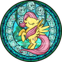 Size: 1024x1024 | Tagged: safe, artist:akili-amethyst, angel bunny, applejack, fluttershy, pinkie pie, rainbow dash, rarity, twilight sparkle, g4, disney, dive to the heart, eyes closed, kingdom hearts, mane six, watermark