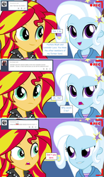 Size: 1280x2170 | Tagged: safe, artist:hakunohamikage, sunset shimmer, trixie, equestria girls, g4, ask, comic, female, lesbian, ship:suntrix, shipping, sunxiejournal, tumblr