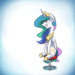 Size: 1200x1200 | Tagged: safe, artist:anticular, princess celestia, pony, ask sunshine and moonbeams, g4, animated, cute, cutelestia, female, grin, sillestia, silly, silly pony, sitting, smiling, solo, spinning, squee, stool