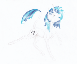 Size: 2835x2362 | Tagged: safe, artist:kayarei, dj pon-3, vinyl scratch, classical unicorn, g4, curved horn, high res, horn, leonine tail