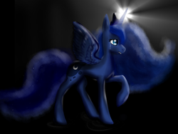 Size: 1024x768 | Tagged: safe, artist:osowiala, princess luna, g4, crying, female, raised hoof, solo