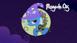 Size: 900x506 | Tagged: safe, artist:robe17, trixie, pony, unicorn, g4, album cover, bow (instrument), female, hat, mare, mare in the moon, moon, musical instrument, mägo de oz, night, sky, trixie's hat, violin, violin bow