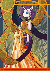 Size: 708x1000 | Tagged: safe, artist:pseudosharp, rarity, anthro, g4, clothes, dress, female, flower, modern art, nouveau, solo, style emulation