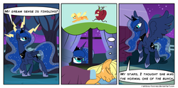 Size: 1050x520 | Tagged: dead source, safe, artist:rainbow-hooves, applejack, princess luna, g4, comic, dream, dream walker luna, sleeping