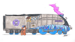 Size: 3130x1750 | Tagged: safe, artist:bobthedalek, oc, oc only, earth pony, mallard, pony, crystal express, lner a4, traditional art, train