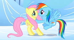 Size: 1099x597 | Tagged: safe, screencap, fluttershy, rainbow dash, g4, my little pony: friendship is magic, sonic rainboom (episode), boop, imminent kissing, noseboop, out of context