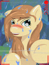 Size: 1536x2048 | Tagged: safe, artist:rainihorn, oc, oc only, oc:cream heart, earth pony, pony, camera, camera shot, earth pony oc, female, mare, rain, wet, wet mane