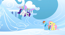 Size: 1099x597 | Tagged: safe, screencap, fluttershy, rainbow dash, rarity, g4, sonic rainboom (episode)