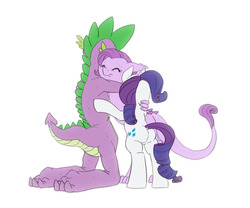 Size: 1170x975 | Tagged: safe, artist:carnifex, rarity, spike, oc, oc:lavender, dracony, dragon, hybrid, g4, butt, daughter, family, father, female, heartwarming, hug, interspecies offspring, male, mother, offspring, parent:rarity, parent:spike, parents:sparity, plot, ship:sparity, shipping, simple background, straight, white background