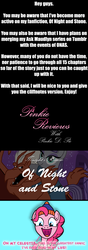 Size: 854x2440 | Tagged: safe, artist:flyingbrickanimation, maud pie, pinkie pie, earth pony, pony, ask maudlyn, g4, brooklyn (gargoyles), bum reviews, chester a. bum, crossover, crossover shipping, gargoyles, maudlyn, of night and stone, shipping, tumblr, tumblr comic