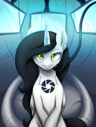 Size: 752x1000 | Tagged: safe, artist:ls_skylight, alicorn, pony, aperture science, glados, monitor everything, ponified, portal (valve)