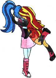 Size: 4772x6592 | Tagged: safe, artist:givralix, sonata dusk, sunset shimmer, equestria girls, g4, absurd resolution, drawing, female, lesbian, paint, ship:sunata, shipping, traditional art