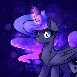 Size: 2000x2000 | Tagged: safe, artist:novabytes, princess luna, g4, female, glowing horn, high res, horn, limited palette, looking at you, solo