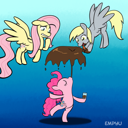 Size: 1000x1000 | Tagged: safe, artist:empyu, derpy hooves, fluttershy, pinkie pie, pegasus, pony, g4, female, mare, trio