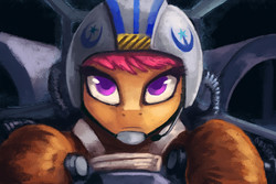 Size: 1024x683 | Tagged: safe, artist:asimos, scootaloo, g4, crossover, female, new lunar republic, pilot, solo, star wars