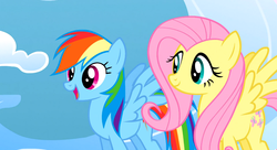 Size: 1099x597 | Tagged: safe, screencap, fluttershy, rainbow dash, g4, sonic rainboom (episode)