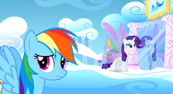 Size: 1099x597 | Tagged: safe, screencap, rainbow dash, rarity, g4, sonic rainboom (episode), mirror