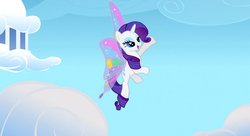 Size: 1099x597 | Tagged: safe, screencap, rarity, g4, sonic rainboom (episode), female, solo, wings