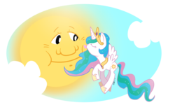 Size: 900x540 | Tagged: safe, artist:ellisarts, princess celestia, g4, eyes closed, female, flying, personification, solo, sun, tangible heavenly object