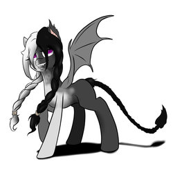 Size: 894x894 | Tagged: safe, artist:slouping, oc, oc only, oc:hel, bat pony, pony, bat wings, half-breed, two toned hair