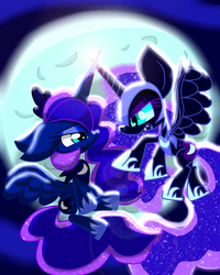 Size: 1200x1500 | Tagged: safe, artist:lovehtf421, nightmare moon, princess luna, g4, duality, floppy ears, impossibly large ears, moon