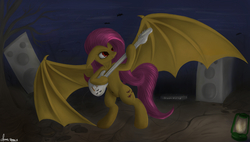 Size: 1900x1080 | Tagged: safe, artist:1deathpony1, fluttershy, g4, flutterbat, guitar