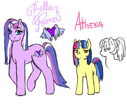 Size: 950x800 | Tagged: safe, artist:jointsupermodel, oc, oc only, oc:athena, oc:bella poema, offspring, parent:flash sentry, parent:twilight sparkle, parents:flashlight, sisters, story included