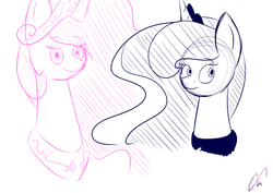 Size: 1024x724 | Tagged: safe, artist:lrusu, princess celestia, princess luna, g4, sketch