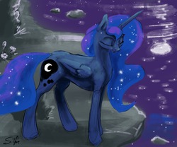 Size: 1280x1067 | Tagged: safe, artist:silfoe, princess luna, royal sketchbook, g4, eyes closed, female, smiling, solo