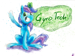 Size: 2064x1556 | Tagged: safe, artist:flowbish, oc, oc only, oc:gyro tech, pony, unicorn, looking at you, solo, traditional art, watercolor painting, waving